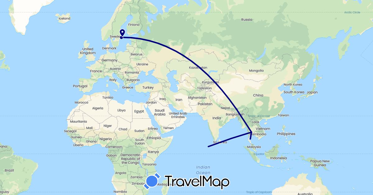 TravelMap itinerary: driving in Maldives, Sweden, Thailand (Asia, Europe)